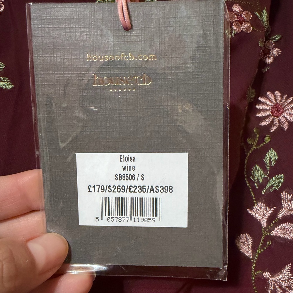 House of CB Burgundy Asymmetrical Dress with Floral Design-Eloisa - Picture 2 of 5